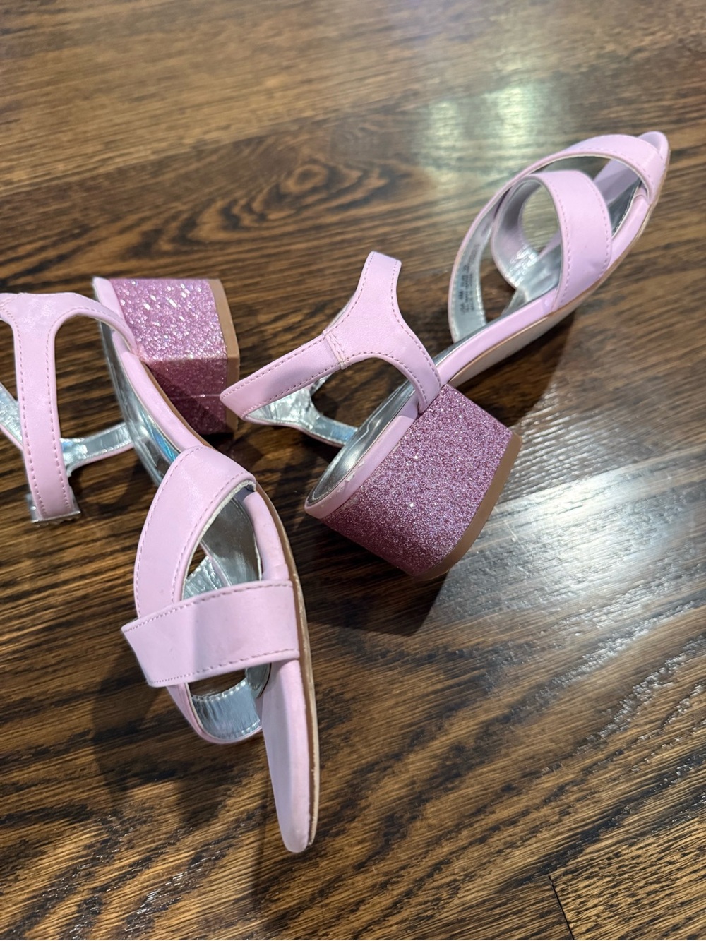 Nina Pink and Silver Girls' Sandals with Metallic Insole